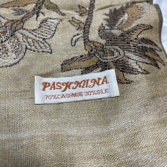 Pashmina 30%silk soft Shawl,Scarf Gold,brown with fringe length 70” with 28” - Picture 6 of 6